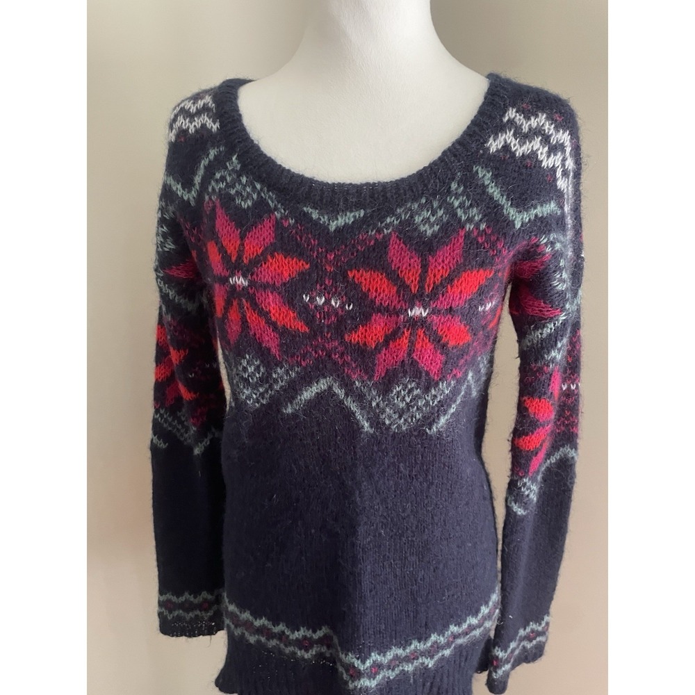American Eagle Women M Sweater Mohair Wool Tunic Nordic Long Skinny Fairisle Y2K - Picture 2 of 13